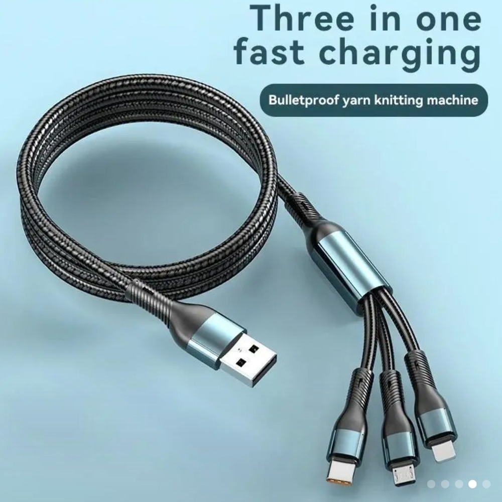 Black and Silver 3-in-1 Fast Charging Cable with Durable Design